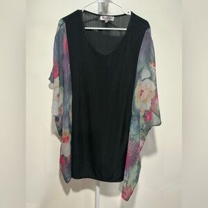 Elegant Black Women's Blouse with Floral Sleeves